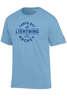 Champion Tampa Bay Lightning Light Blue Round Font Graphic Jersey Short Sleeve T Shirt