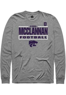 Simon McClannan K-State Wildcats Graphite Football NIL Stacked Box Long Sleeve Player T Shirt