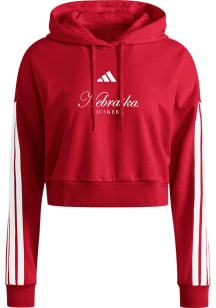 Adidas Nebraska Cornhuskers Womens Red Cropped Hooded Sweatshirt