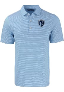 Cutter and Buck Sporting Kansas City Mens Light Blue Forge Double Stripe Short Sleeve Polo