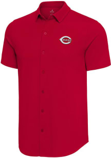 Antigua Cincinnati Reds Mens Red Nobel Short Sleeve Dress Shirt
