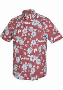 Reyn Spooner Philadelphia Phillies Mens Maroon Cooperstown Short Sleeve Dress Shirt