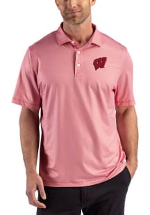Cutter and Buck Wisconsin Badgers Red Lattice Big and Tall Polo