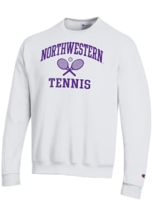 Champion Northwestern Wildcats Mens White Tennis Icon Powerblend Long Sleeve Crew Sweatshirt