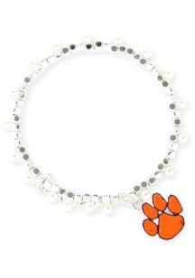 Clemson Tigers Enamel Logo Pearl Womens Bracelet