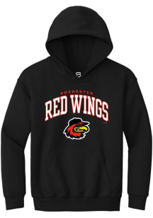 Summit Sportswear Rochester Red Wings Youth Black Arch Mascot Long Sleeve Hoodie