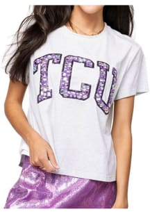 Queen of Sparkles TCU Horned Frogs Womens White Multi Jewel Letter Short Sleeve T-Shirt