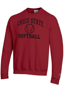 Champion CSU Chico Wildcats Mens Crimson Softball Powerblend Long Sleeve Crew Sweatshirt