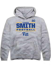 Synkwan Smith Rally Pitt Panthers Youth NIL Stacked Box Long Sleeve Player Hoodie Grey