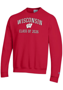 Champion Wisconsin Badgers Mens Red Font Class of 2026 Powerblend Long Sleeve Crew Sweatshirt