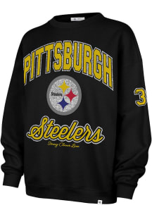 47 Pittsburgh Steelers Womens Black Stoney Clover Glitter Oversized Crew Sweatshirt