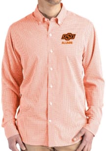 Cutter and Buck Oklahoma State Cowboys Mens Orange Alumni Gingham LS Woven Long Sleeve Dress Shirt