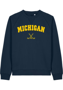 Michigan Wolverines Mens Navy Blue Hockey Long Sleeve Crew Sweatshrt