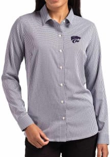 Cutter and Buck K-State Wildcats Womens Epic Confidence Gingham Long Sleeve Black Dress Shirt