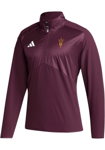 Adidas Arizona State Sun Devils Mens Maroon Sideline Woven Long Sleeve Qtr Zip Pullover