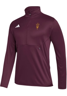 Adidas Arizona State Sun Devils Mens Maroon Stadium Knit Long Sleeve Qtr Zip Pullover