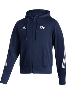Adidas GA Tech Yellow Jackets Mens Navy Blue Fashion Hooded Long Sleeve Full Zip Jacket