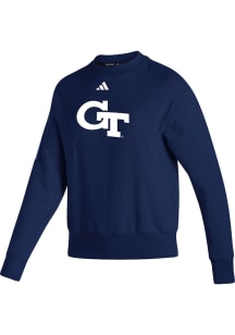 Adidas GA Tech Yellow Jackets Womens Navy Blue Premium Vintage Crew Sweatshirt