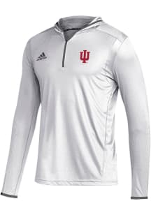 Adidas Indiana Hoosiers Mens White Team Issue Hooded Long Sleeve Qtr Zip Pullover
