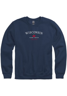 Wisconsin Mens Navy Blue Farm Fresh Cherry Long Sleeve Crew Sweatshirt