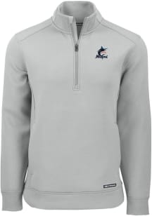 Cutter and Buck Miami Marlins Mens Grey Roam Long Sleeve Qtr Zip Pullover