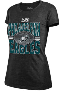 Philadelphia Eagles Womens Black 2024 Conference Champs Fadeaway Short Sleeve T-Shirt