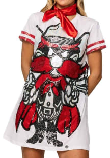 Queen of Sparkles Texas Tech Red Raiders Womens White Sequin Mascot Short Sleeve Dress