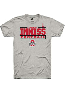 Brandon Inniss Ohio State Buckeyes Ash Football NIL Stacked Box Short Sleeve Player T Shirt