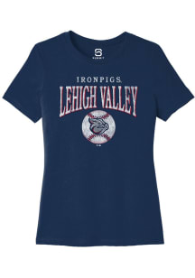 Summit Sportswear Lehigh Valley Ironpigs Womens Navy Blue Homerun Short Sleeve T-Shirt