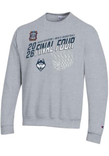 Champion UConn Huskies Mens Grey MBB Final Four 2026 Powerblend Long Sleeve Crew Sweatshirt