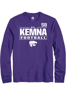 Will Kemna K-State Wildcats Purple Football NIL Stacked Box Long Sleeve Player T Shirt