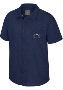 Colosseum Penn State Nittany Lions Mens Navy Blue Duncan Camp Short Sleeve Dress Shirt