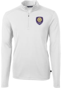 Cutter and Buck Orlando City SC Mens White Virtue Eco Pique Long Sleeve Qtr Zip Pullover