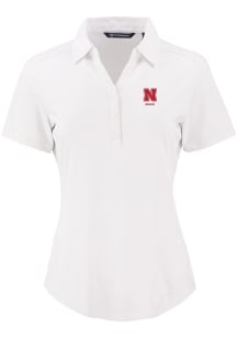 Cutter and Buck Nebraska Cornhuskers Womens White Alumni Forge Eco Polo Short Sleeve Polo Shirt