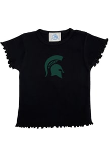 Michigan State Spartans Girls Black Lettuce Edge Short Sleeve Fashion T-Shirt