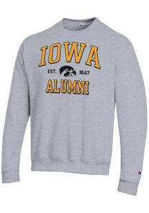 Champion Iowa Hawkeyes Mens Grey Est Alumni Powerblend Long Sleeve Crew Sweatshirt