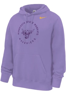 Nike Minnesota State Mankato Mavericks Mens Lavender Club Fleece Circle Mascot Logo Long Sleeve Ho..