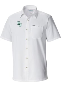 Columbia Baylor Bears Mens White Heat Seal Slack Tide Camp Short Sleeve Dress Shirt