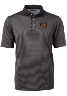 Cutter and Buck Atlanta United FC Mens Black Virtue Eco Pique Micro Stripe Short Sleeve Polo