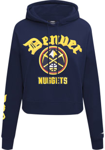 Pro Standard Denver Nuggets Womens Navy Blue Old English Cropped Hooded Sweatshirt