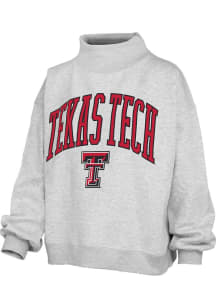 Pressbox Texas Tech Red Raiders Womens Ash Lingo Mock Neck Crew Sweatshirt