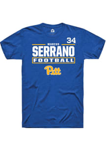 Marcus Serrano Pitt Panthers Blue Football NIL Stacked Box Short Sleeve Player T Shirt