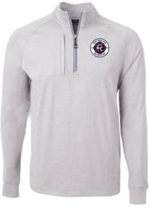 Cutter and Buck New England Revolution Mens Grey Adapt Eco Knit Big and Tall Qtr Zip