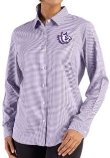 Cutter and Buck TCU Horned Frogs Womens Vault Epic Confidence Gingham Long Sleeve Purple Dress Shi..