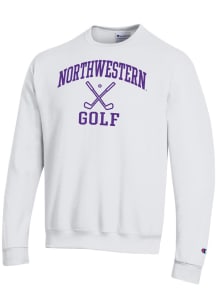 Champion Northwestern Wildcats Mens White Golf Icon Powerblend Long Sleeve Crew Sweatshirt