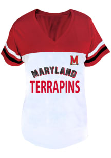 Maryland Terrapins Womens Red Split Body Short Sleeve T-Shirt