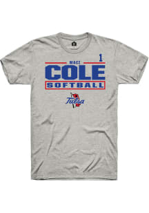 Maci Cole Tulsa Golden Hurricane Ash NIL Stacked Box Short Sleeve Player T Shirt