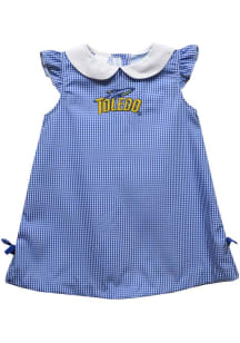 Vive La Fete Toledo Rockets Baby Girls Navy Blue Gingham Short Sleeve Dress