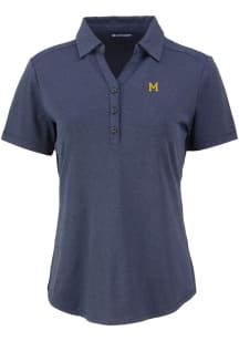Cutter and Buck Michigan Wolverines Womens Blue Vault Forge Eco Polo Short Sleeve Polo Shirt