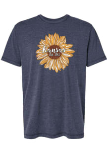 Summit Sportswear Kansas Womens Navy Blue Sunflower Short Sleeve T-Shirt